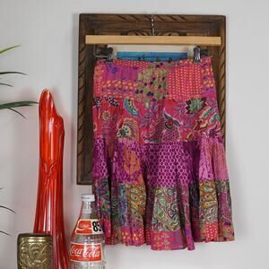 Y2k pink fairycore pattern tiered knee length skirt aline S?